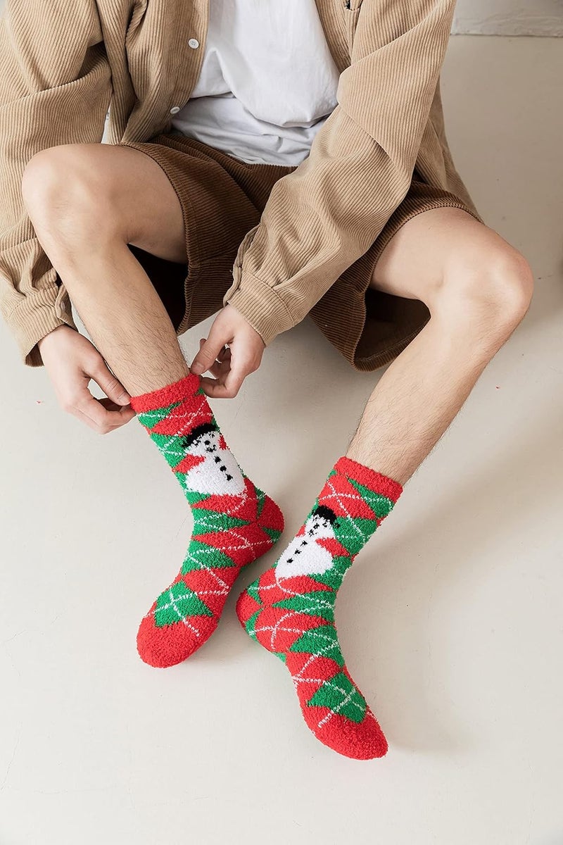 Gilbins Mens-Womens Christmas Holiday Fuzzy Socks with Grips Non Slip Skid Slipper Fluffy Hospital Winter Crew Sleep Socks - Image 4